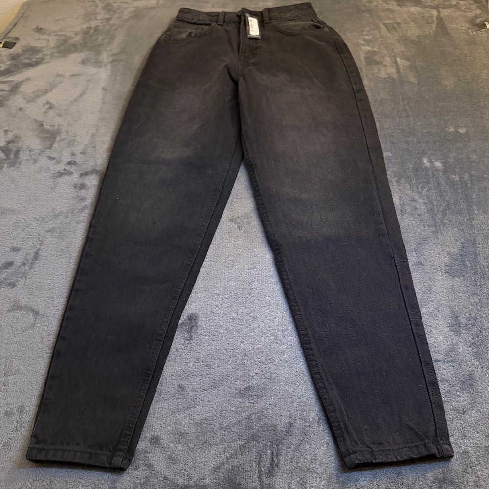 PrettyLittleThing High Rise Mom Jeans Womens US 0 Washed Black Cotton Relaxed